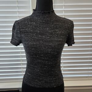 Forever 21 Charcoal Ribbed Short Sleeve Turtle Neck Top